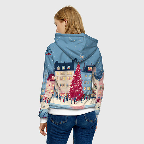 Женская толстовка Новогоднее гуляние у красной елки / 3D-Белый – фото 4