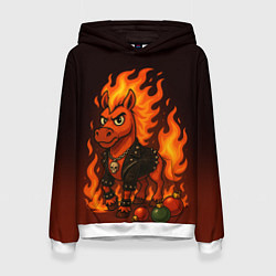 Толстовка-худи женская Огненный конь 26, цвет: 3D-белый