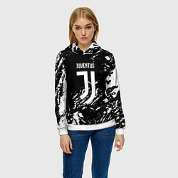 Толстовка-худи женская Juventus белые штрихи красок, цвет: 3D-белый — фото 2