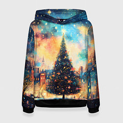 Женская толстовка Новогодняя елка за городом