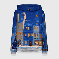 Женская толстовка Синяя новогодняя елочка во дворе