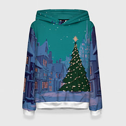 Женская толстовка Зеленая новогодняя елка во вдоре