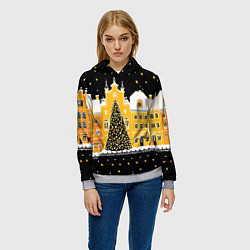 Толстовка-худи женская Новогодняя ночь в городе, цвет: 3D-меланж — фото 2