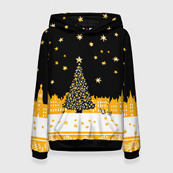 Женская толстовка Новый год в черно-желтом стиле