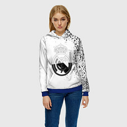 Толстовка-худи женская Реал Мадрид черно белые краски, цвет: 3D-синий — фото 2