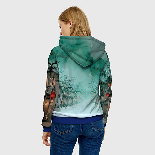 Женская толстовка Новогодняя туманная улица / 3D-Синий – фото 4