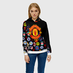 Толстовка-худи женская Манчестер логотипы команд, цвет: 3D-белый — фото 2