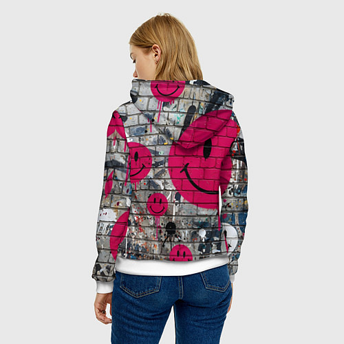 Женская толстовка Розовые смайлы граффити / 3D-Белый – фото 4