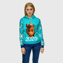 Толстовка-худи женская Голова лошадки, цвет: 3D-синий — фото 2