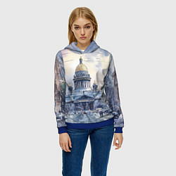 Толстовка-худи женская Санкт-Петербург зимний город, цвет: 3D-синий — фото 2