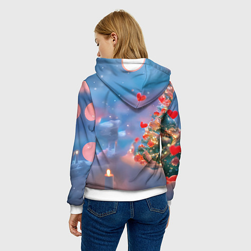 Женская толстовка Рыжий котенок в сердечках у елочки / 3D-Белый – фото 4
