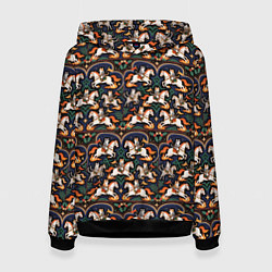 Женская толстовка Новогодние коты всадники на лошади