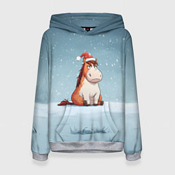 Женская толстовка Лошадь сидит на снегу