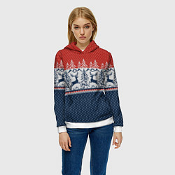 Толстовка-худи женская Вязаный узор с оленями, цвет: 3D-белый — фото 2