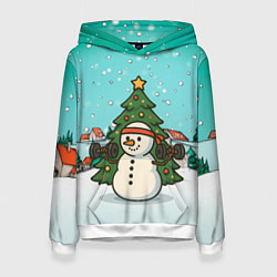 Толстовка-худи женская Снеговик - Новогодний Зож, цвет: 3D-белый