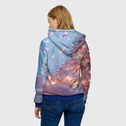 Женская толстовка Маленький котенок у сияющей елочки / 3D-Синий – фото 4
