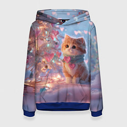 Женская толстовка Маленький котенок у сияющей елочки