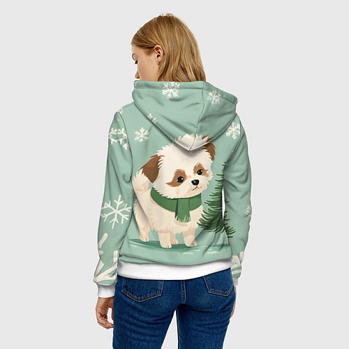 Женская толстовка Новогодний песик с елочкой / 3D-Белый – фото 4