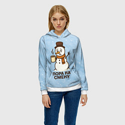 Толстовка-худи женская Грустный снеговик - пора на смену, цвет: 3D-белый — фото 2