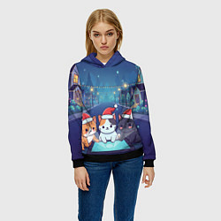 Толстовка-худи женская Новогодние котики с планшетом, цвет: 3D-черный — фото 2