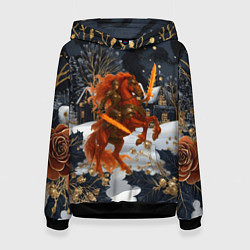 Толстовка-худи женская Воин на огненной лошади 2026, цвет: 3D-черный