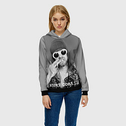 Толстовка-худи женская Кобейн в очках, цвет: 3D-черный — фото 2