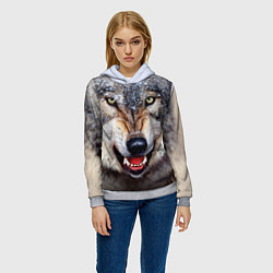 Толстовка-худи женская Взгляд волка, цвет: 3D-меланж — фото 2