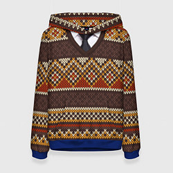 Толстовка-худи женская Зимний узор с галстуком, цвет: 3D-синий