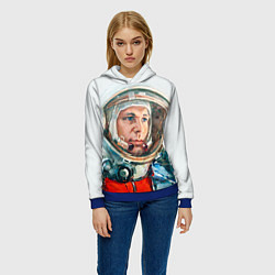 Толстовка-худи женская Гагарин в полете, цвет: 3D-синий — фото 2