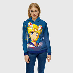 Толстовка-худи женская Сейлор Мун, цвет: 3D-синий — фото 2