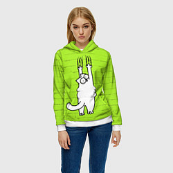 Толстовка-худи женская Кот Симон на стене, цвет: 3D-белый — фото 2