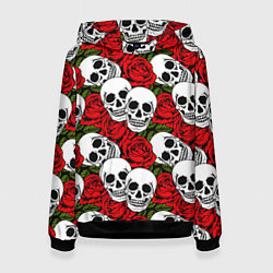 Толстовка-худи женская Черепа в розах, цвет: 3D-черный