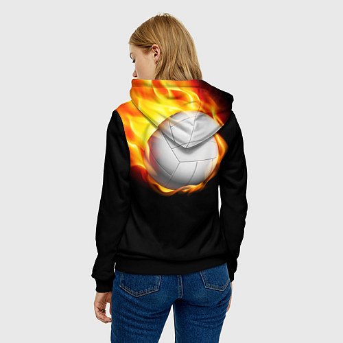 Женская толстовка Волейбольный мяч летит в огне / 3D-Черный – фото 4