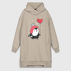 Женское худи-платье Пингвин с шариком, цвет: миндальный