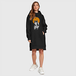 Женское худи-платье Волк под луной, цвет: черный — фото 2