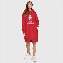 Женское худи-платье Keep Calm & Buy Bitcoin, цвет: красный — фото 2