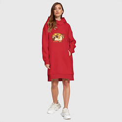 Женское худи-платье Мопс-пицца, цвет: красный — фото 2