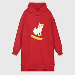 Женское худи-платье Cat no banana meme, цвет: красный