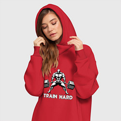 Женское худи-платье Train hard тренируйся усердно, цвет: красный — фото 2