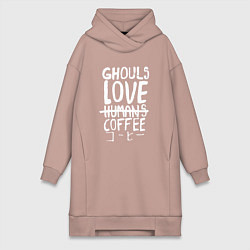 Женское худи-платье Ghouls Love Coffee, цвет: пыльно-розовый