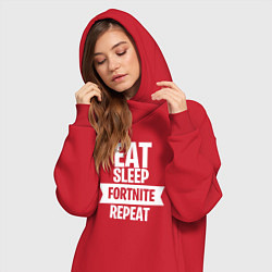 Женское худи-платье Eat Sleep Fortnite Repeat, цвет: красный — фото 2