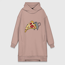 Женское худи-платье Кусочек пиццы парная, цвет: пыльно-розовый