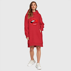 Женское худи-платье Губы с клубникой, цвет: красный — фото 2