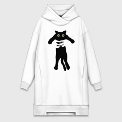 Женское худи-платье Черный кот в руках, цвет: белый