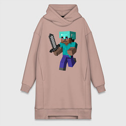 Женское худи-платье Майнкрафт, цвет: пыльно-розовый
