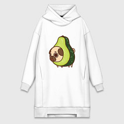 Женское худи-платье Мопс-авокадо, цвет: белый