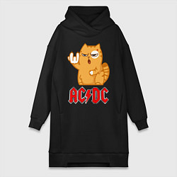 Женское худи-платье ACDC rock cat, цвет: черный