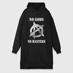 Женское худи-платье NO GODS NO MASTERS, цвет: черный