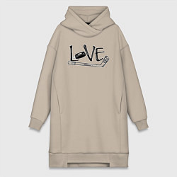 Женское худи-платье Я люблю хоккей, цвет: миндальный