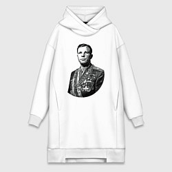 Женское худи-платье Гагарин и медали, цвет: белый